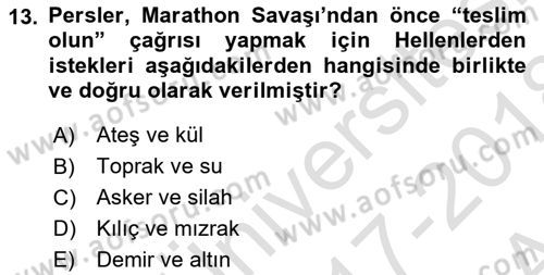 Hellen ve Roma Tarihi Dersi Ara Sınavı Deneme Sınav Soruları 13. Soru
