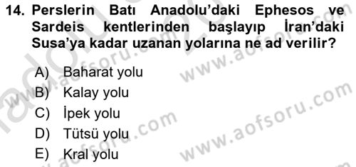 Hellen ve Roma Tarihi Dersi Ara Sınavı Deneme Sınav Soruları 14. Soru
