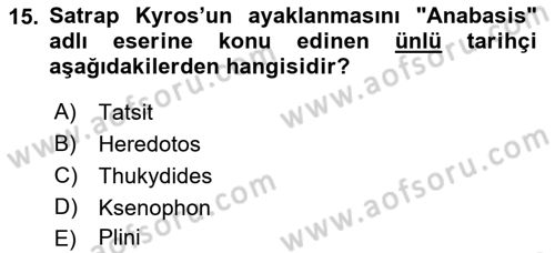 Hellen ve Roma Tarihi Dersi Ara Sınavı Deneme Sınav Soruları 15. Soru