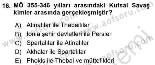 Hellen ve Roma Tarihi Dersi 2017 - 2018 Yılı (Vize) Ara Sınav Soruları 16. Soru