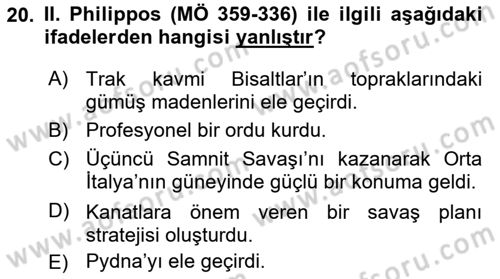 Hellen ve Roma Tarihi Dersi Ara Sınavı Deneme Sınav Soruları 20. Soru