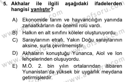 Hellen ve Roma Tarihi Dersi Ara Sınavı Deneme Sınav Soruları 5. Soru