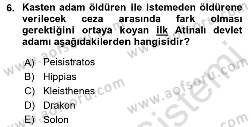 Hellen ve Roma Tarihi Dersi Ara Sınavı Deneme Sınav Soruları 6. Soru