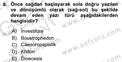 Hellen ve Roma Tarihi Dersi 2017 - 2018 Yılı (Vize) Ara Sınav Soruları 8. Soru