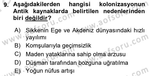 Hellen ve Roma Tarihi Dersi Ara Sınavı Deneme Sınav Soruları 9. Soru