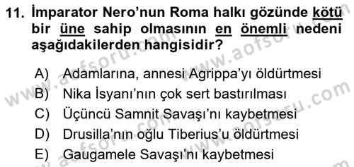 Hellen ve Roma Tarihi Dersi 2017 - 2018 Yılı (Final) Dönem Sonu Sınav Soruları 11. Soru