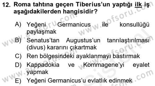 Hellen ve Roma Tarihi Dersi 2017 - 2018 Yılı (Final) Dönem Sonu Sınav Soruları 12. Soru