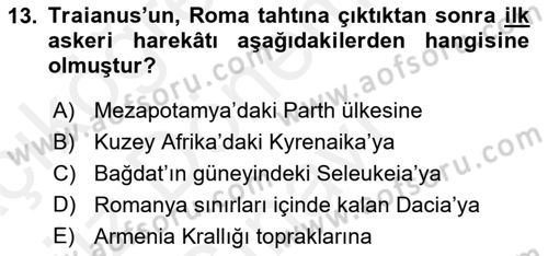 Hellen ve Roma Tarihi Dersi 2017 - 2018 Yılı (Final) Dönem Sonu Sınav Soruları 13. Soru