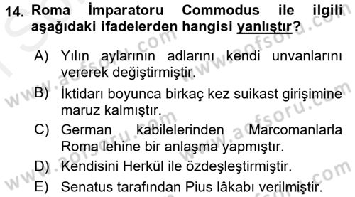 Hellen ve Roma Tarihi Dersi 2017 - 2018 Yılı (Final) Dönem Sonu Sınav Soruları 14. Soru