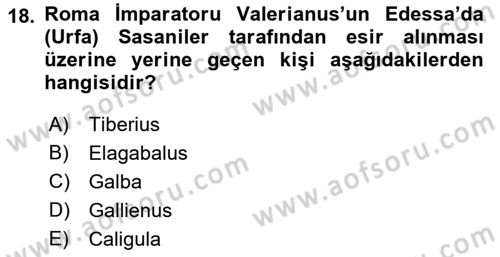 Hellen ve Roma Tarihi Dersi 2017 - 2018 Yılı (Final) Dönem Sonu Sınavı 18. Soru