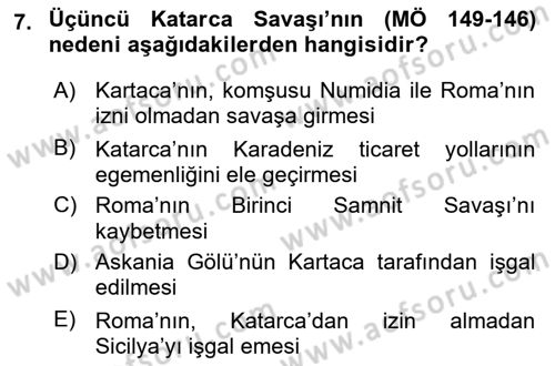 Hellen ve Roma Tarihi Dersi 2017 - 2018 Yılı (Final) Dönem Sonu Sınav Soruları 7. Soru
