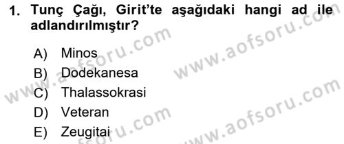 Hellen ve Roma Tarihi Dersi Ara Sınavı Deneme Sınav Soruları 1. Soru