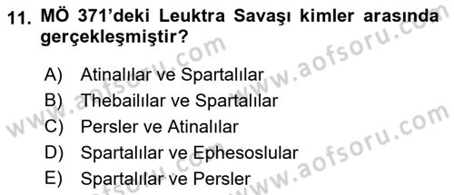 Hellen ve Roma Tarihi Dersi 2018 - 2019 Yılı (Vize) Ara Sınavı 11. Soru