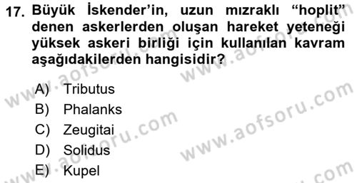 Hellen ve Roma Tarihi Dersi 2018 - 2019 Yılı (Vize) Ara Sınav Soruları 17. Soru