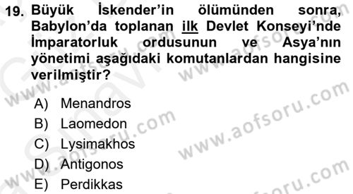 Hellen ve Roma Tarihi Dersi Ara Sınavı Deneme Sınav Soruları 19. Soru