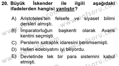 Hellen ve Roma Tarihi Dersi Ara Sınavı Deneme Sınav Soruları 20. Soru