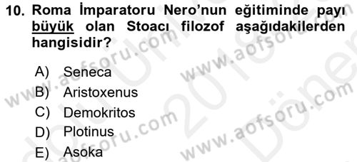 Hellen ve Roma Tarihi Dersi 2018 - 2019 Yılı (Final) Dönem Sonu Sınavı 10. Soru