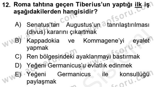 Hellen ve Roma Tarihi Dersi 2018 - 2019 Yılı (Final) Dönem Sonu Sınav Soruları 12. Soru