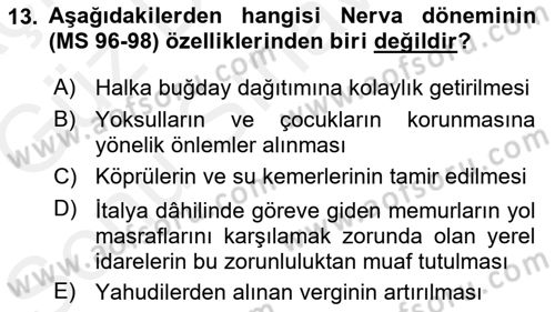 Hellen ve Roma Tarihi Dersi 2018 - 2019 Yılı (Final) Dönem Sonu Sınav Soruları 13. Soru