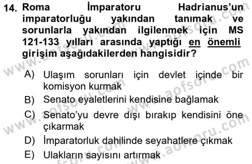 Hellen ve Roma Tarihi Dersi 2018 - 2019 Yılı (Final) Dönem Sonu Sınav Soruları 14. Soru
