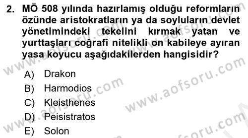 Hellen ve Roma Tarihi Dersi 2018 - 2019 Yılı (Final) Dönem Sonu Sınav Soruları 2. Soru
