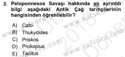 Hellen ve Roma Tarihi Dersi 2018 - 2019 Yılı (Final) Dönem Sonu Sınav Soruları 3. Soru
