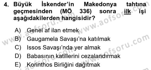 Hellen ve Roma Tarihi Dersi 2018 - 2019 Yılı (Final) Dönem Sonu Sınav Soruları 4. Soru
