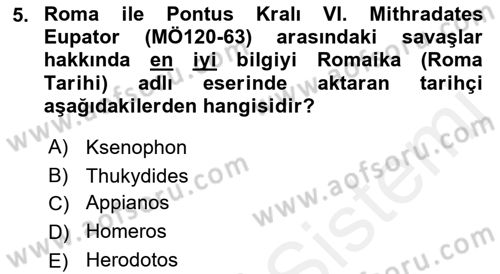 Hellen ve Roma Tarihi Dersi 2018 - 2019 Yılı (Final) Dönem Sonu Sınav Soruları 5. Soru