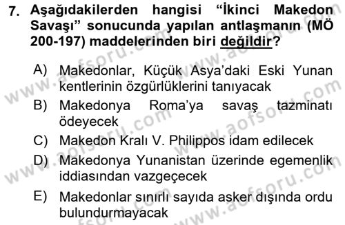 Hellen ve Roma Tarihi Dersi 2018 - 2019 Yılı (Final) Dönem Sonu Sınavı 7. Soru