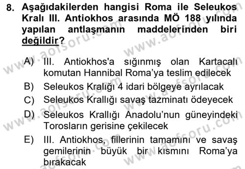 Hellen ve Roma Tarihi Dersi 2018 - 2019 Yılı (Final) Dönem Sonu Sınav Soruları 8. Soru