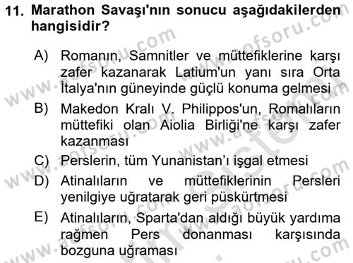 Hellen ve Roma Tarihi Dersi Ara Sınavı Deneme Sınav Soruları 11. Soru