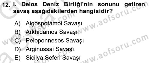 Hellen ve Roma Tarihi Dersi Ara Sınavı Deneme Sınav Soruları 12. Soru