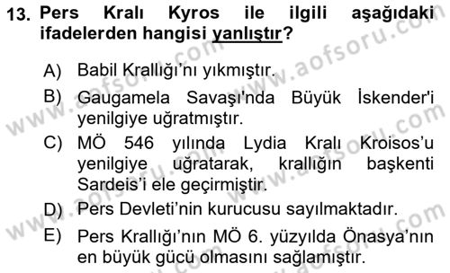 Hellen ve Roma Tarihi Dersi Ara Sınavı Deneme Sınav Soruları 13. Soru