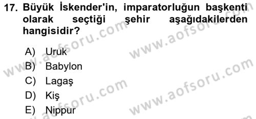 Hellen ve Roma Tarihi Dersi 2019 - 2020 Yılı (Vize) Ara Sınav Soruları 17. Soru