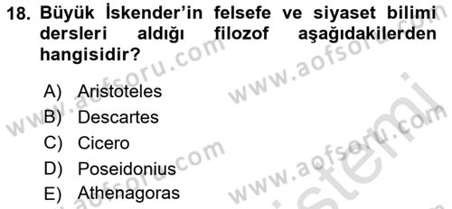Hellen ve Roma Tarihi Dersi 2019 - 2020 Yılı (Vize) Ara Sınav Soruları 18. Soru