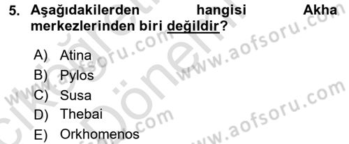 Hellen ve Roma Tarihi Dersi Ara Sınavı Deneme Sınav Soruları 5. Soru