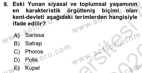 Hellen ve Roma Tarihi Dersi Ara Sınavı Deneme Sınav Soruları 9. Soru