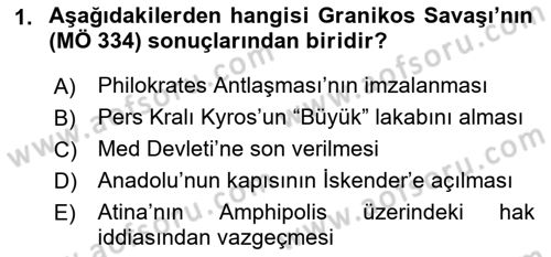 Hellen ve Roma Tarihi Dersi 2019 - 2020 Yılı (Final) Dönem Sonu Sınav Soruları 1. Soru