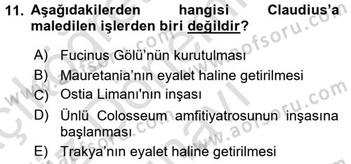 Hellen ve Roma Tarihi Dersi 2019 - 2020 Yılı (Final) Dönem Sonu Sınav Soruları 11. Soru