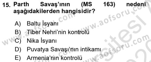 Hellen ve Roma Tarihi Dersi 2019 - 2020 Yılı (Final) Dönem Sonu Sınav Soruları 15. Soru