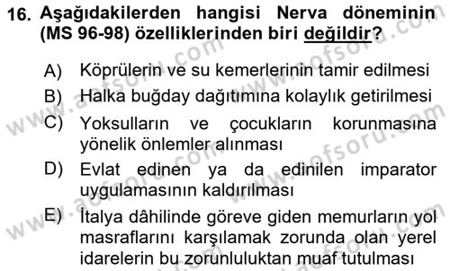 Hellen ve Roma Tarihi Dersi 2019 - 2020 Yılı (Final) Dönem Sonu Sınav Soruları 16. Soru