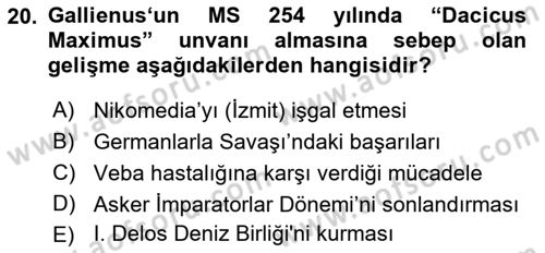 Hellen ve Roma Tarihi Dersi 2019 - 2020 Yılı (Final) Dönem Sonu Sınav Soruları 20. Soru