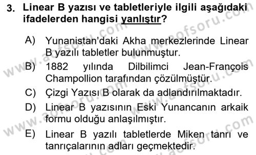 Hellen ve Roma Tarihi Dersi 2019 - 2020 Yılı (Final) Dönem Sonu Sınav Soruları 3. Soru