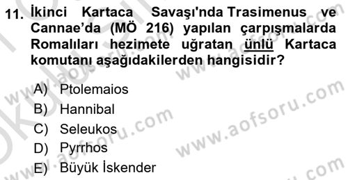 Hellen ve Roma Tarihi Dersi 2020 - 2021 Yılı Yaz Okulu Sınav Soruları 11. Soru