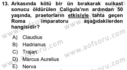 Hellen ve Roma Tarihi Dersi 2020 - 2021 Yılı Yaz Okulu Sınav Soruları 13. Soru