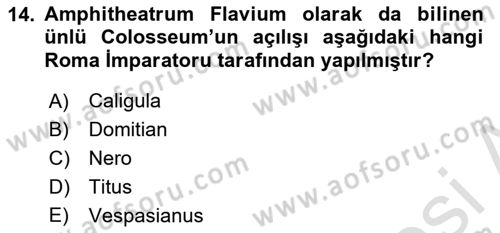 Hellen ve Roma Tarihi Dersi 2020 - 2021 Yılı Yaz Okulu Sınav Soruları 14. Soru