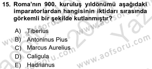 Hellen ve Roma Tarihi Dersi 2020 - 2021 Yılı Yaz Okulu Sınav Soruları 15. Soru