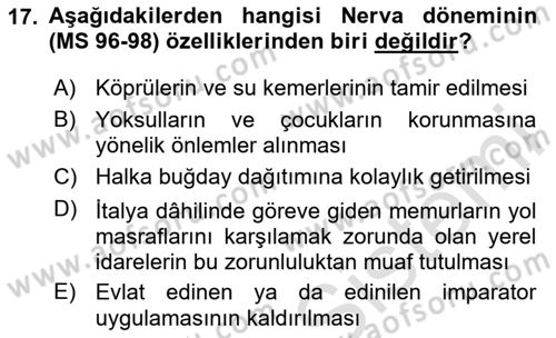 Hellen ve Roma Tarihi Dersi 2020 - 2021 Yılı Yaz Okulu Sınav Soruları 17. Soru