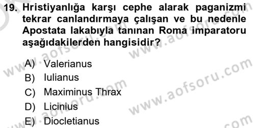Hellen ve Roma Tarihi Dersi 2020 - 2021 Yılı Yaz Okulu Sınav Soruları 19. Soru