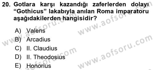 Hellen ve Roma Tarihi Dersi 2020 - 2021 Yılı Yaz Okulu Sınav Soruları 20. Soru